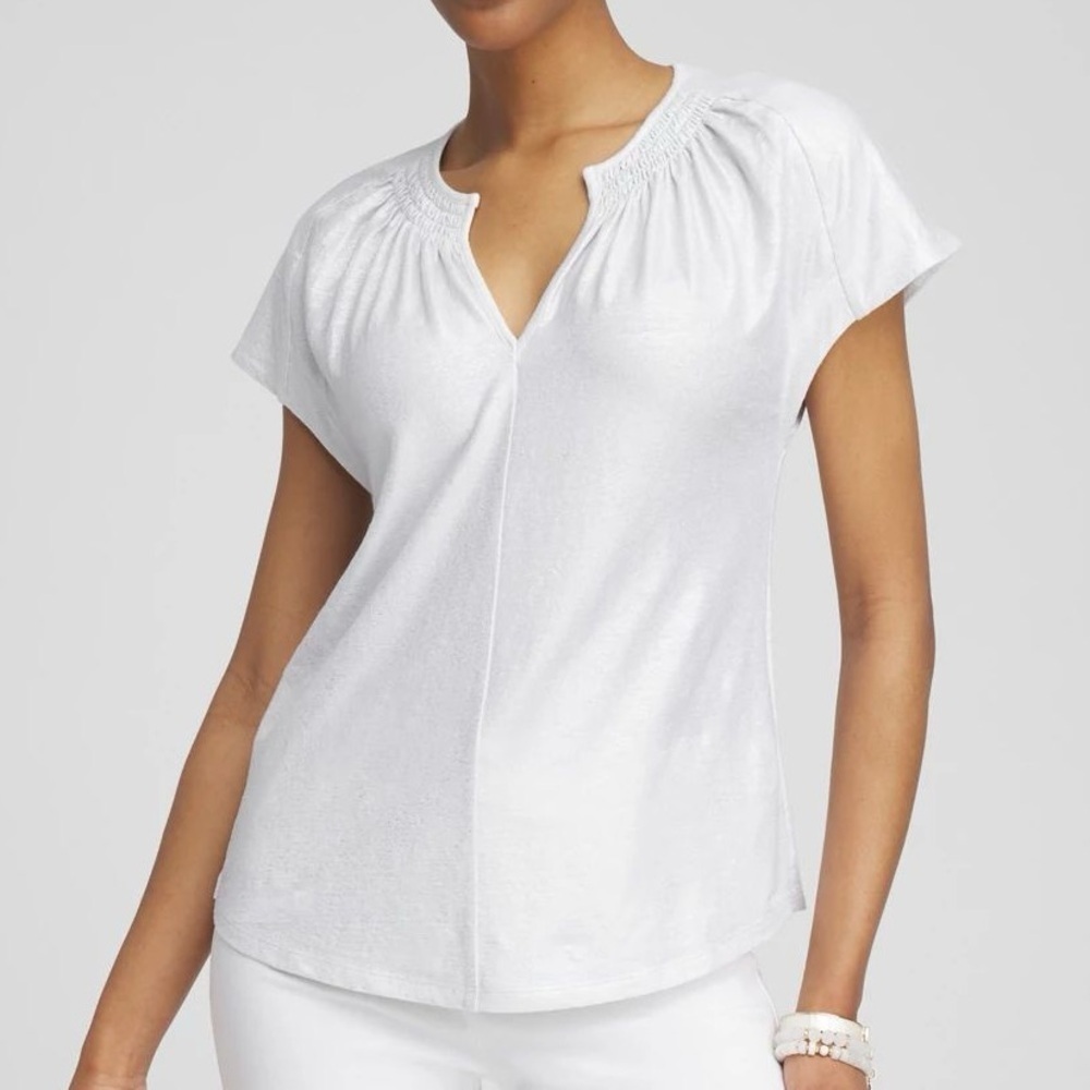 Chico's Linen Span Metallic Foil knit blouse top in Alabaster NWT Sz-3 (XL)  L17